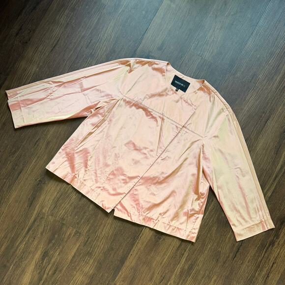 Lafayette 148 Silk Iridescent Cropped Jacket Peach Pink Women’s Medium - Picture 3 of 12